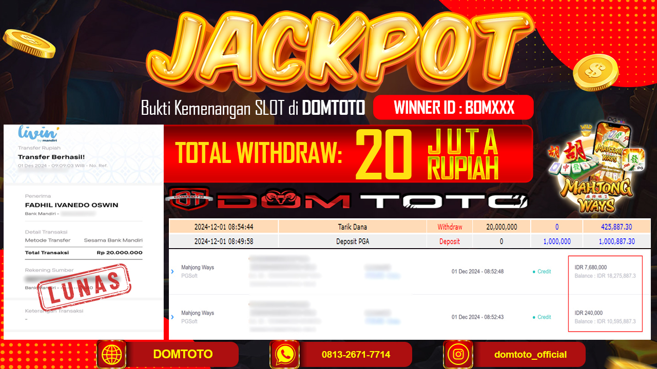 JACKPOT  SLOT MAHJONG WAYS 01 DESEMBER 2024